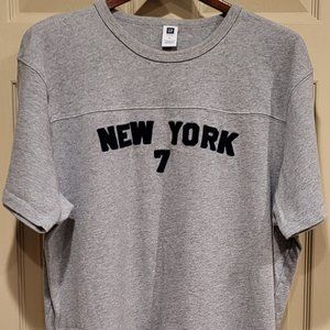 (SOLD) New York 7 Embroidered Gray Gap Factory Store Fall XL Shirt 100% Cotton